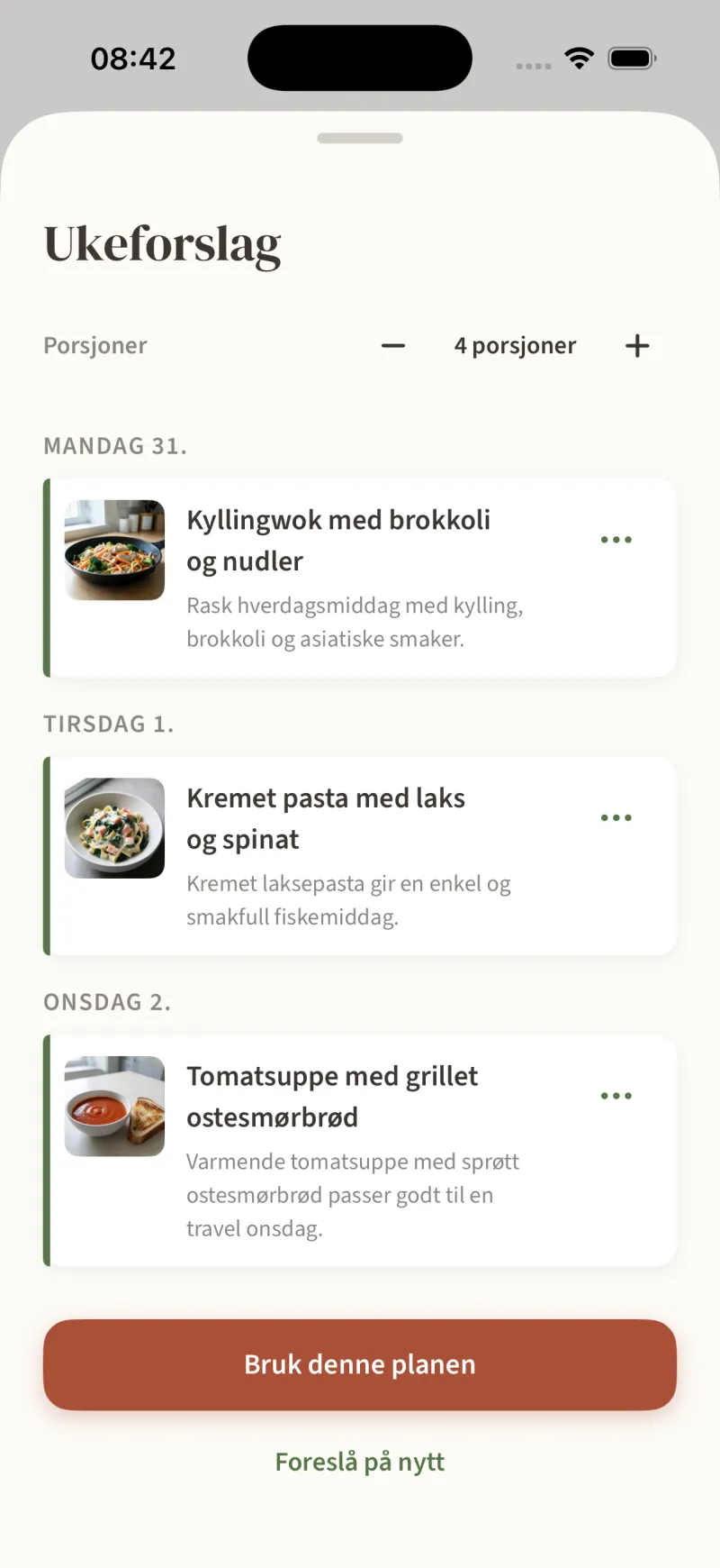 Ukeforslag i Anrett med kyllingwok mandag, laksepasta tirsdag og tomatsuppe onsdag